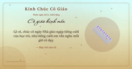 Thiệp ngày 20/11 cho cô giáo: Thước kẻ trên nền vàng nhạt