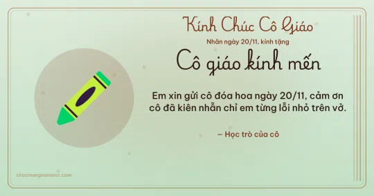 Thiệp ngày 20/11 cho cô giáo: Bút sáp màu trên nền xanh trà