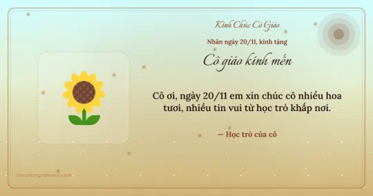Thiệp ngày 20/11: Hoa hướng dương tặng cô giáo