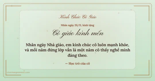 Thiệp ngày 20/11 cho cô giáo: Trà xanh trang nhã, kiểu 21