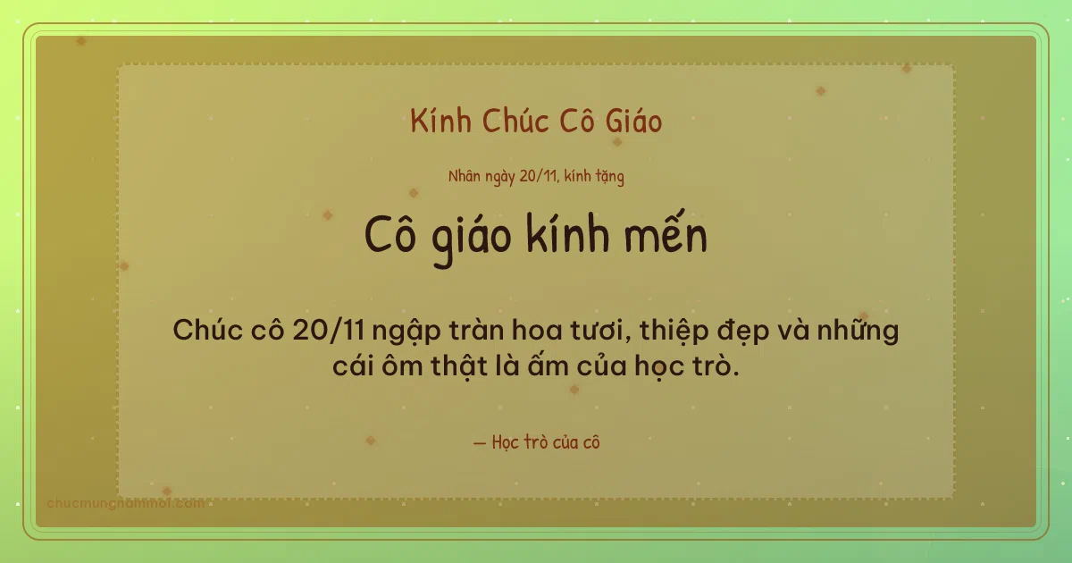 Thiệp ngày 20/11 cho cô giáo: Lúa non ấm áp. Chúc cô 20/11 ngập tràn hoa tươi, thiệp đẹp… (Bản ngang)