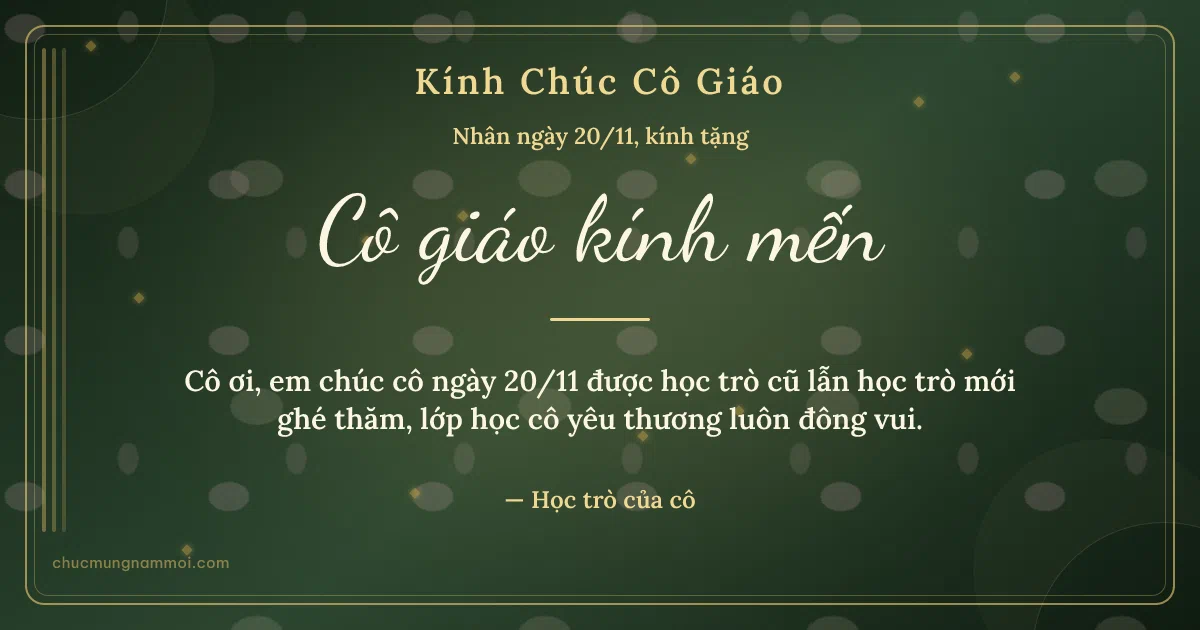 Thiệp cho cô giáo: Sọc dọc ngày 20/11, kiểu 37. Cô ơi, em chúc cô ngày 20/11 được học trò cũ lẫn học trò… (Bản ngang)