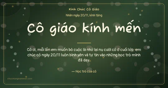 Thiệp ngày 20/11 cho cô giáo: Mưa chấm trên nền xanh rêu đậm