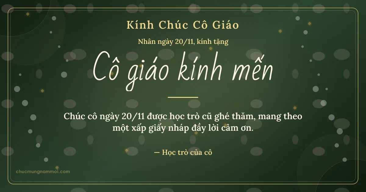 Thiệp ngày 20/11 cho cô giáo: Mưa chấm mùa tri ân. Chúc cô ngày 20/11 được học trò cũ ghé thăm… (Bản ngang)