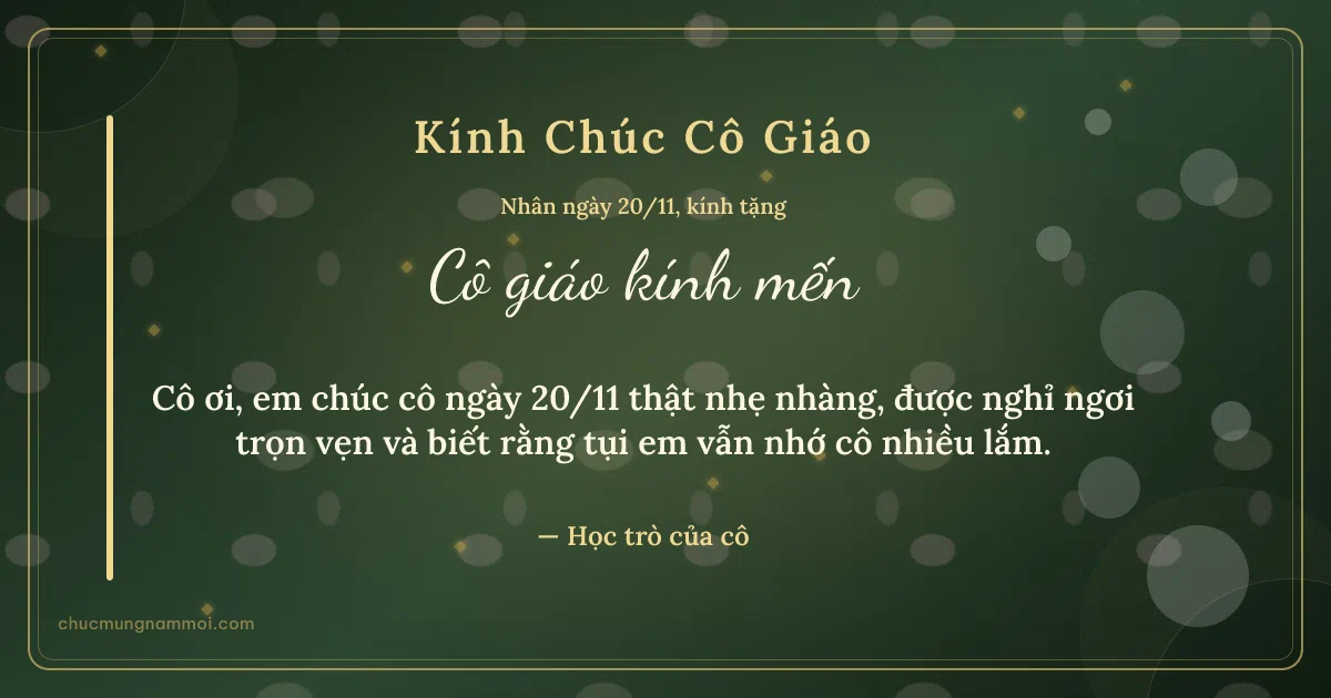Thiệp cho cô giáo: Bong bóng ngày 20/11, kiểu 6. Cô ơi, em chúc cô ngày 20/11 thật nhẹ nhàng… (Bản ngang)