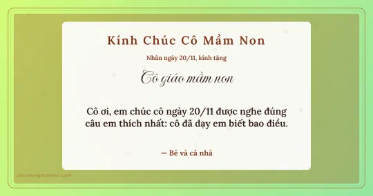 Thiệp ngày 20/11 cho cô giáo mầm non: Lúa non trang nhã, kiểu 10