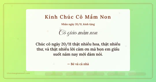 Thiệp ngày 20/11 cho cô giáo mầm non: Lúa non trang nhã, kiểu 4