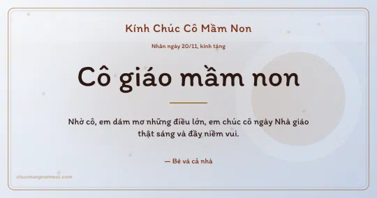 Thiệp ngày 20/11 cho cô giáo mầm non: Sao băng ấm áp trên nền sương bạc