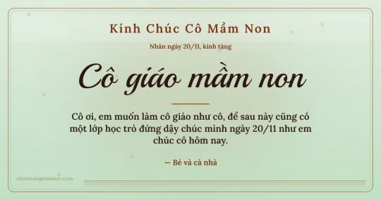 Thiệp cho cô giáo mầm non: Sọc mảnh ngày 20/11 trên nền xanh trà