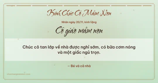 Thiệp cho cô giáo mầm non: Chuỗi chấm ngày 20/11 trên nền xanh trà