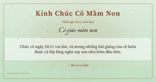 Thiệp ngày 20/11 cho cô giáo mầm non: Trà xanh ấm áp, kiểu 25