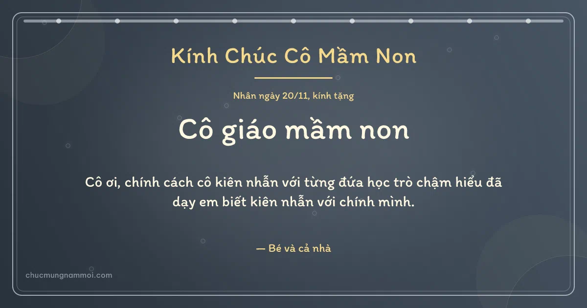 Thiệp ngày 20/11 cho cô giáo mầm non: Đá xanh ấm áp, kiểu 14. Cô ơi, chính cách cô kiên nhẫn với từng đứa học trò chậm… (Bản ngang)