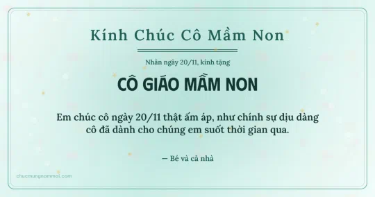 Thiệp ngày 20/11 cho cô giáo mầm non: Kim tuyến vàng trang nhã trên nền xanh ngọc nước
