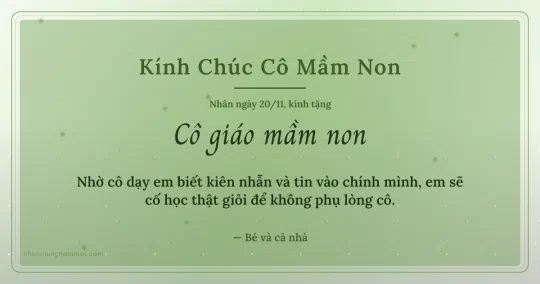Thiệp cho cô giáo mầm non: Xanh lá nước ấm áp ngày 20/11