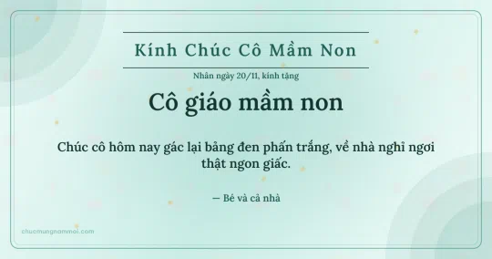 Thiệp ngày 20/11 cho cô giáo mầm non: Xanh ngọc nước trang nhã, kiểu 5