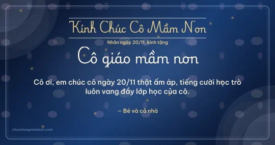 Thiệp ngày 20/11 cho cô giáo mầm non: Kim tuyến vàng và vòng đồng tâm trên nền xanh biển sâu