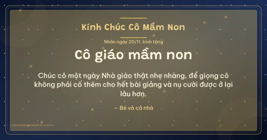 Thiệp ngày 20/11: Trời sao tặng cô giáo mầm non