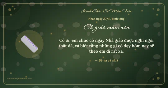Thiệp ngày 20/11 cho cô giáo mầm non: Thước kẻ trên nền xanh rêu đậm