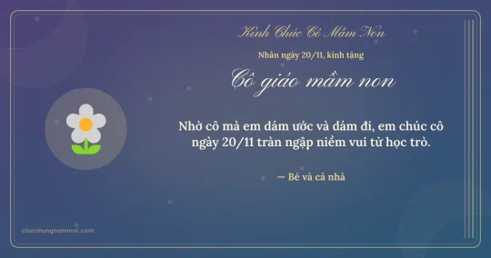 Thiệp ngày 20/11 cho cô giáo mầm non: Bông hoa trên nền xanh tím