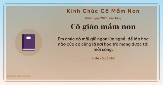 Thiệp ngày 20/11 cho cô giáo mầm non: Quyển vở và kim tuyến vàng