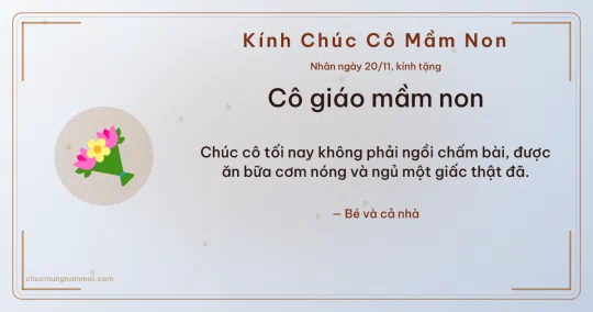 Thiệp ngày 20/11: Bó hoa tặng cô giáo mầm non