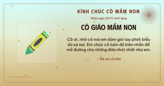 Thiệp ngày 20/11 cho cô giáo mầm non: Bút sáp màu tươi mới trên nền vàng nhạt