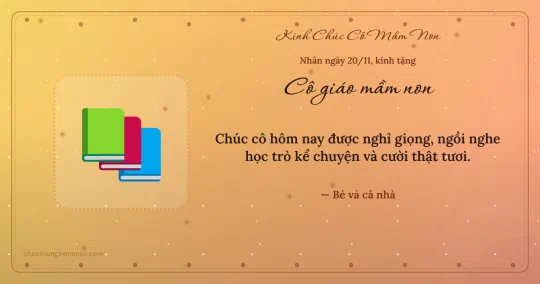 Thiệp ngày 20/11: Chồng sách tặng cô giáo mầm non