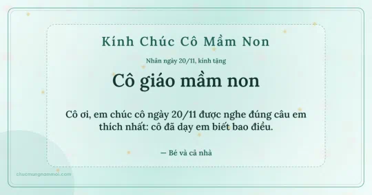 Thiệp ngày 20/11 cho cô giáo mầm non: Xanh ngọc nước trang nhã, kiểu 4