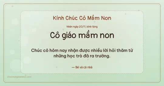 Thiệp ngày 20/11 cho cô giáo mầm non: Trà xanh ấm áp, kiểu 29