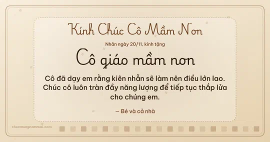 Thiệp ngày 20/11: Ô vuông nhỏ tặng cô giáo mầm non