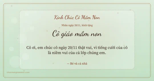 Thiệp ngày 20/11 cho cô giáo mầm non: Trà xanh ấm áp, kiểu 32