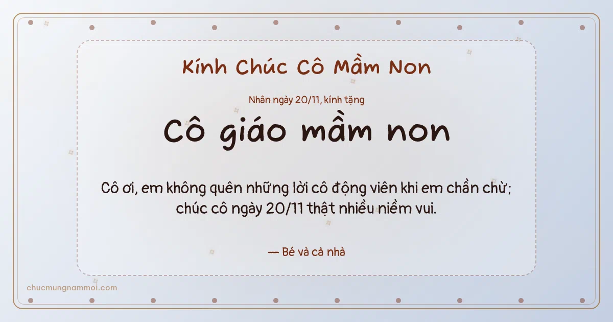 Thiệp ngày 20/11: Hạt chấm tặng cô giáo mầm non. Cô ơi, em không quên những lời cô động viên khi em chần chừ… (Bản ngang)