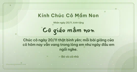 Thiệp cho cô giáo mầm non: Vòng đồng tâm ngày 20/11 trên nền xanh lá nước