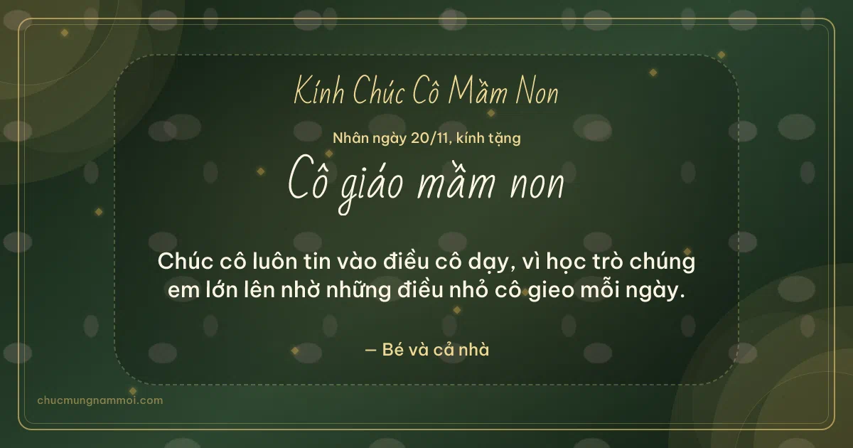 Thiệp cho cô giáo mầm non: Vòng đồng tâm ngày 20/11, kiểu 8. Chúc cô luôn tin vào điều cô dạy… (Bản ngang)