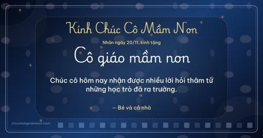 Thiệp cho cô giáo mầm non: Ô vuông nhỏ ngày 20/11 trên nền xanh biển sâu