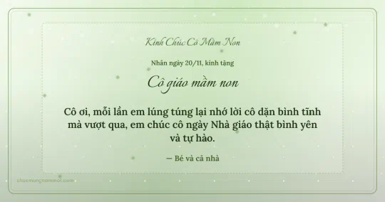 Thiệp ngày 20/11: Xanh lá nước dịu dàng tặng cô giáo mầm non