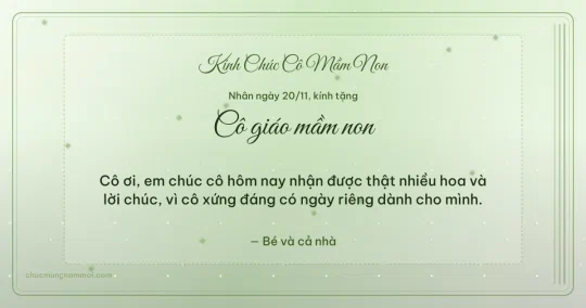 Thiệp cho cô giáo mầm non: Sọc dọc ngày 20/11 trên nền xanh lá nước
