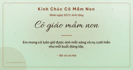 Thiệp ngày 20/11 cho cô giáo mầm non: Trà xanh rạng rỡ, kiểu 22