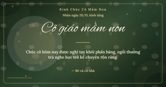 Thiệp cho cô giáo mầm non: Vòng tròn lớn ngày 20/11 trên nền xanh rêu đậm
