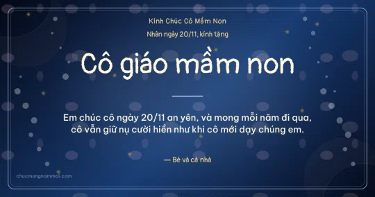 Thiệp ngày 20/11 cho cô giáo mầm non: Mưa chấm ấm áp trên nền xanh biển sâu