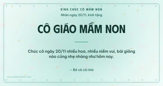 Thiệp ngày 20/11 cho cô giáo mầm non: Chấm tròn và kim tuyến vàng trên nền xanh ngọc nước