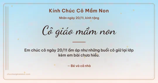Thiệp cho cô giáo mầm non: Sọc dọc ngày 20/11 trên nền bình minh
