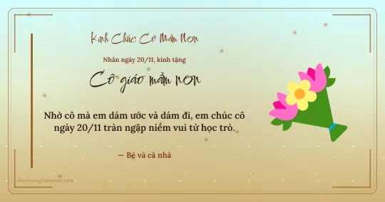 Thiệp ngày 20/11 cho cô giáo mầm non: Bó hoa trên nền vàng nhạt