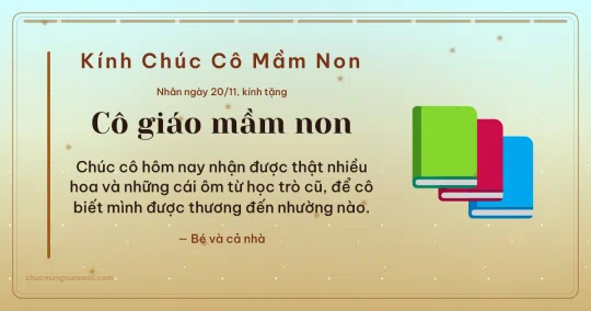 Thiệp ngày 20/11 cho cô giáo mầm non: Chồng sách trên nền vàng nhạt