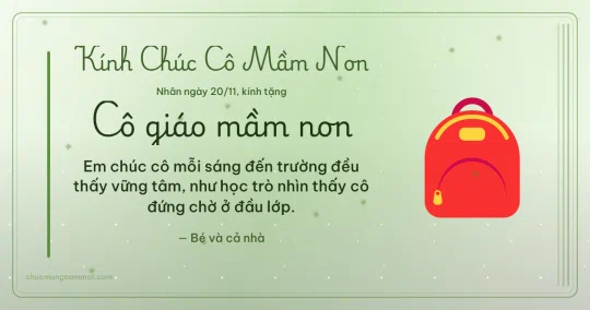 Thiệp ngày 20/11: Cặp sách tặng cô giáo mầm non