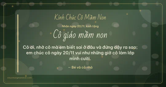 Thiệp cho cô giáo mầm non: Xanh rêu vàng kim tươi mới ngày 20/11