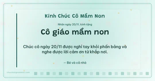 Thiệp ngày 20/11 cho cô giáo mầm non: Kim tuyến vàng rạng rỡ trên nền xanh ngọc nước