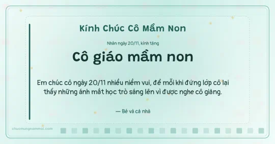Thiệp ngày 20/11 cho cô giáo mầm non: Xanh ngọc nước ấm áp, kiểu 9