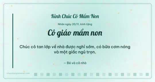 Thiệp ngày 20/11 cho cô giáo mầm non: Xanh ngọc nước ấm áp, kiểu 16