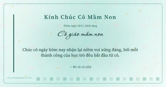 Thiệp ngày 20/11 cho cô giáo mầm non: Xanh ngọc nước ấm áp, kiểu 2
